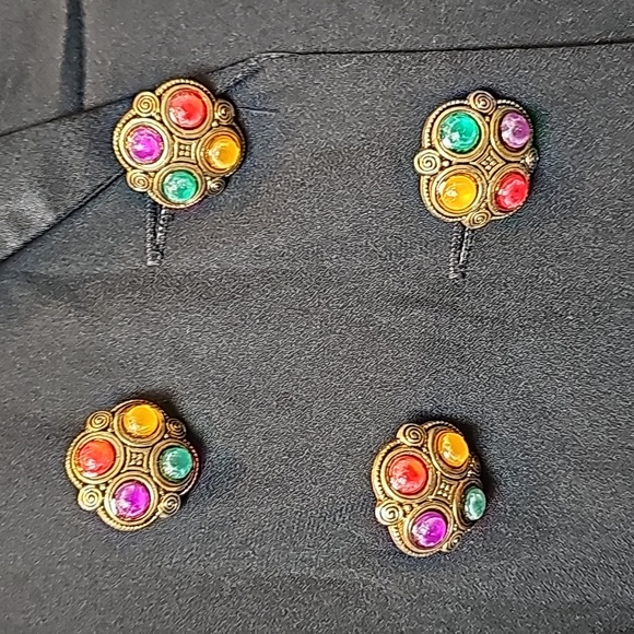 VINTAGE 80'S SHASHA BLACK DOUBLE BREASTED LONG SLEEVE DRESS - Picture 13 of 16